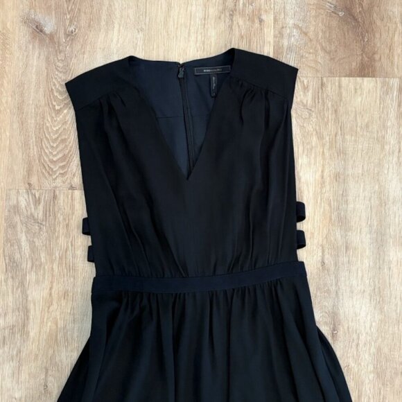 BCBGMaxazria Women's Small Classic Flowy Open Side Party Midi Black Dress Rachel - Picture 3 of 9